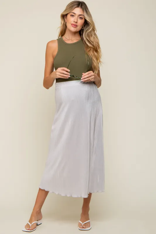 Grey Plisse Maternity Midi Skirt sold by Pinkblush