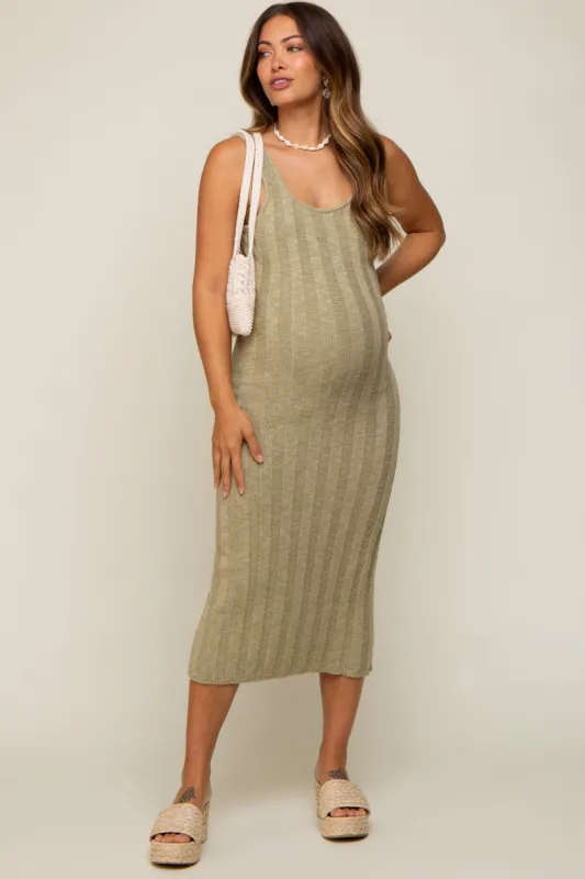Sage Sleeveless Knit Maternity Midi Dress sold by Pinkblush