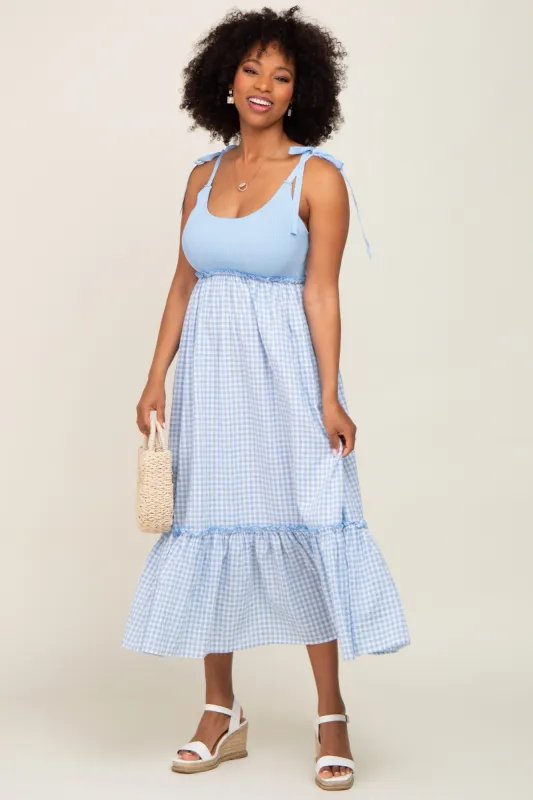 Light Blue Gingham Colorblock Dress sold by Pinkblush