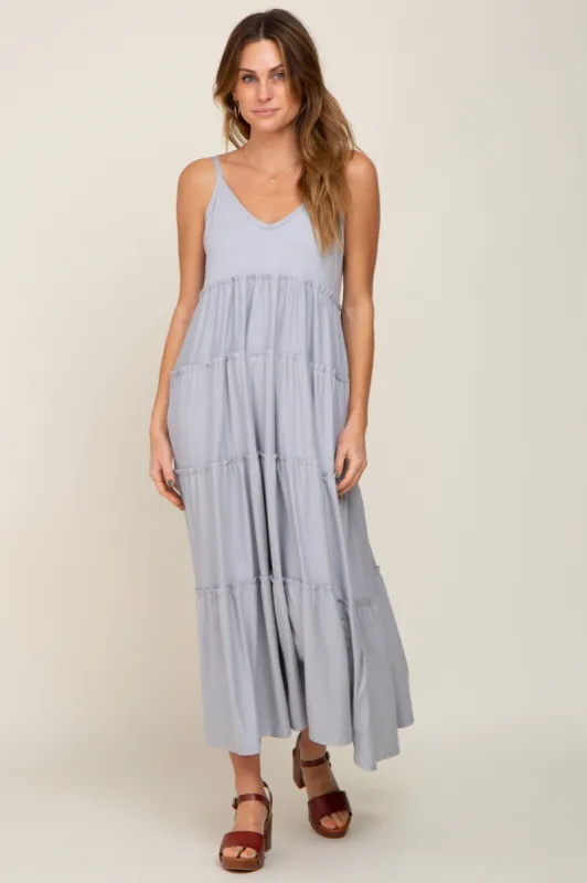 Heather Grey Tiered Sleeveless Maxi Dress sold by Pinkblush