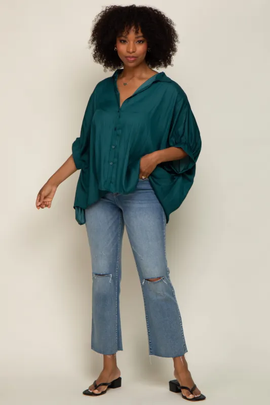 Green Oversized Button Down Blouse sold by Pinkblush