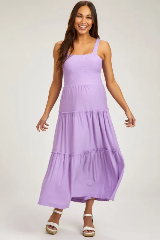Lavender Sleeveless Tiered Maternity Maxi Dress sold by Pinkblush