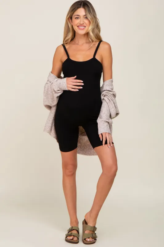 Black Rib Knit Sleeveless Maternity Romper sold by Pinkblush