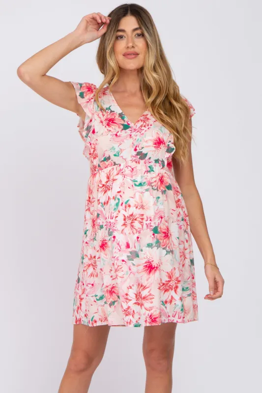 Pink Floral Ruffle Sleeve Babydoll Maternity Dress sold by Pinkblush