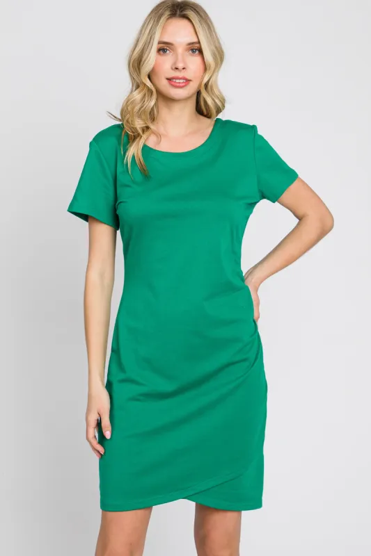 Green Short Sleeve Ruched Dress sold by Pinkblush
