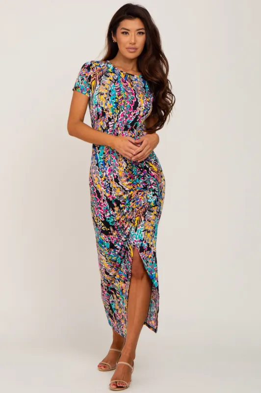 Black Multi-Color Floral Side Slit Maxi Dress sold by Pinkblush