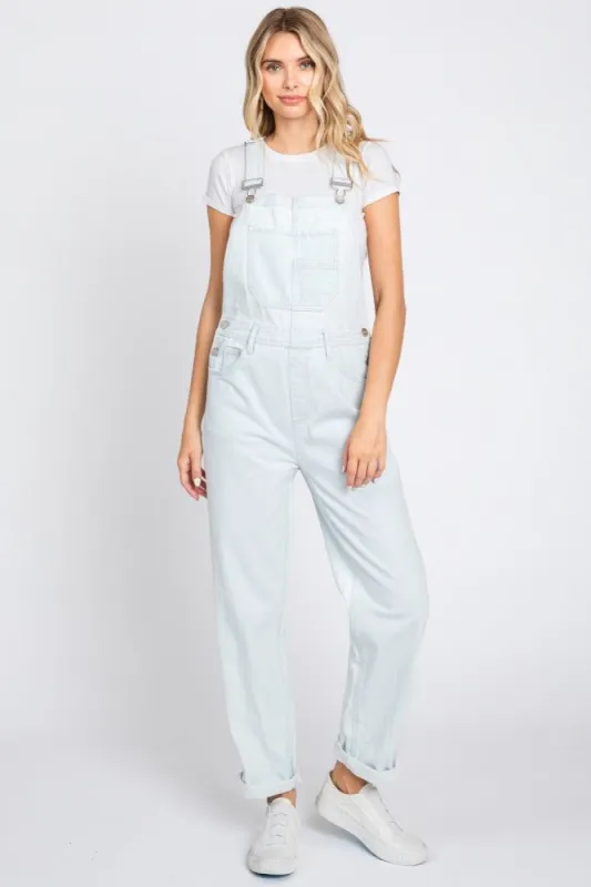 Light Blue Cuffed Denim Overalls sold by Pinkblush