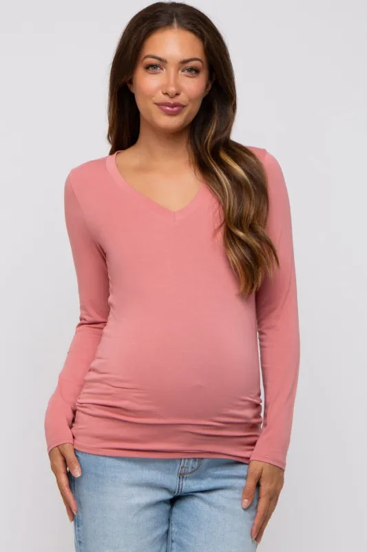 Pink Fitted Long Sleeve Maternity Top sold by Pinkblush