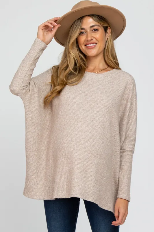Beige Dolman Sleeve Soft Knit Maternity Top sold by Pinkblush