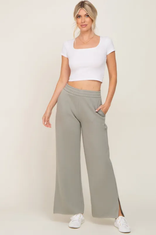 Sage Soft Wide Leg Side Slit Sweatpants sold by Pinkblush
