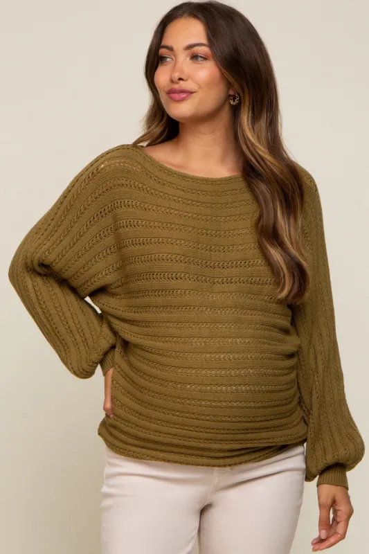 Olive Crochet Dolman Sleeve Maternity Sweater sold by Pinkblush