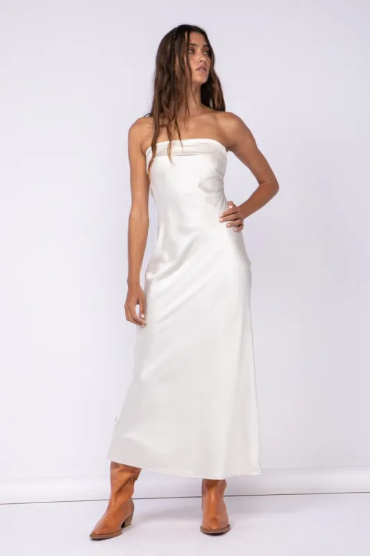 Soft Cream Satin Strapless Dress sold by Pinkblush