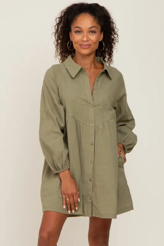 Olive Button Down Mini Dress sold by Pinkblush