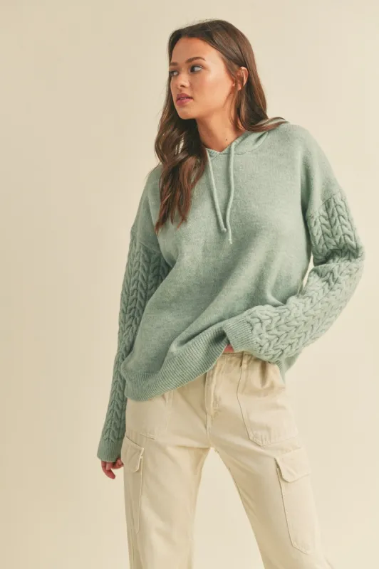 Mint Green Mixed Knit Hooded Sweater sold by Pinkblush