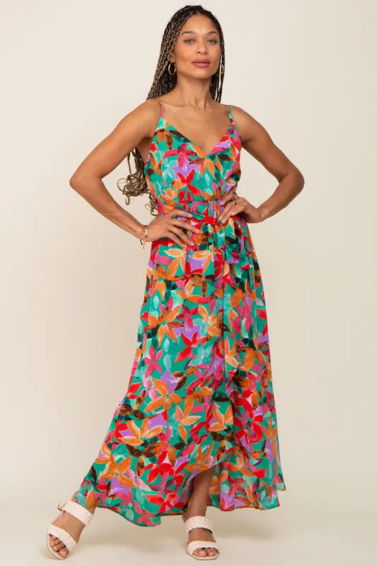 Green Floral Hi-Lo Wrap Maxi Dress sold by Pinkblush