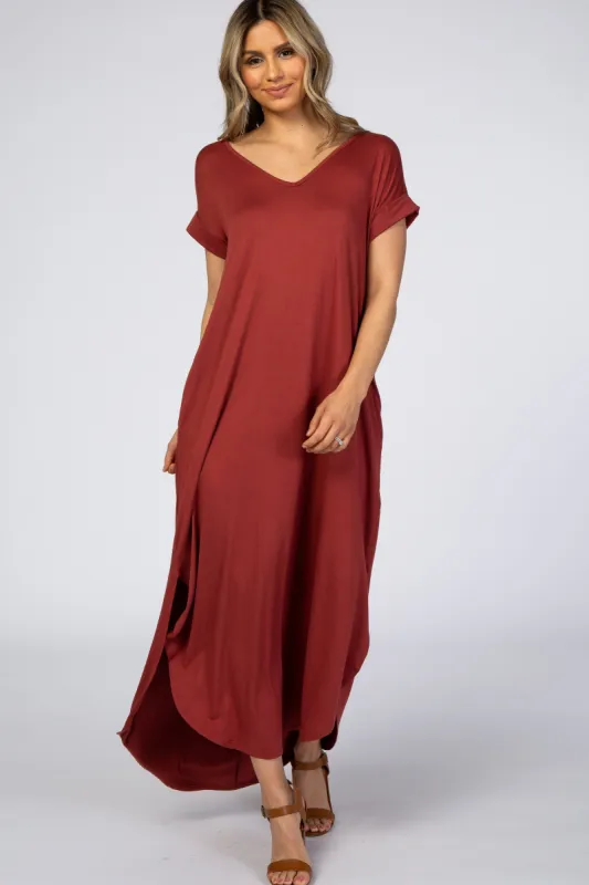 Rust Side Slit Maxi Dress sold by Pinkblush