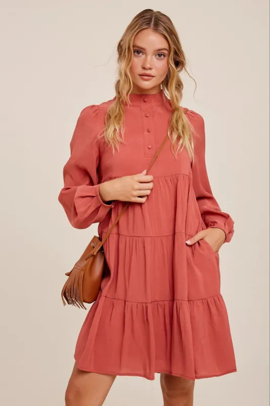 Rose Mock Neck Tiered Babydoll Dress sold by Pinkblush