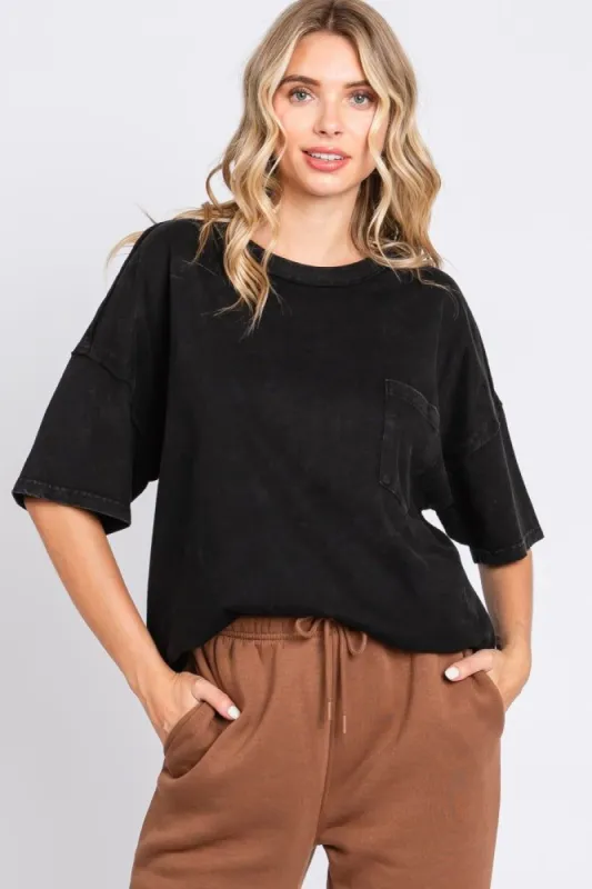 Black Exposed Seam Pocket T-Shirt sold by Pinkblush