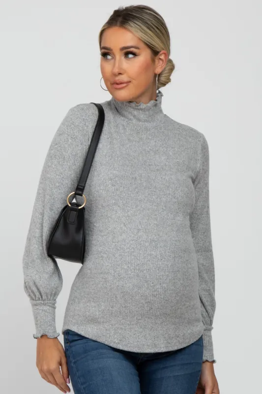 Heather Grey Brushed Ribbed Mock Neck Maternity Top sold by Pinkblush