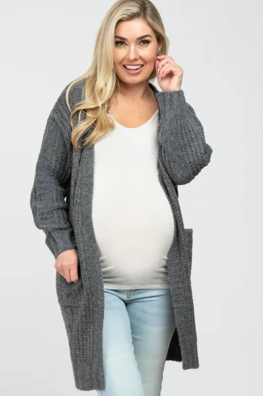 Charcoal Mixed Knit Chunky Maternity Cardigan sold by Pinkblush
