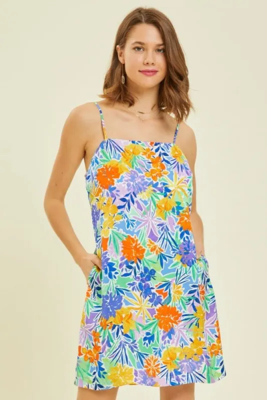 Royal Multi Vibrant Tropical Printed Cami Mini A-Line Dress sold by Pinkblush