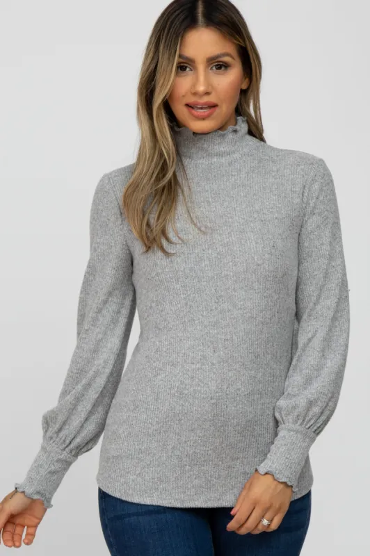 Heather Grey Brushed Ribbed Mock Neck Top sold by Pinkblush