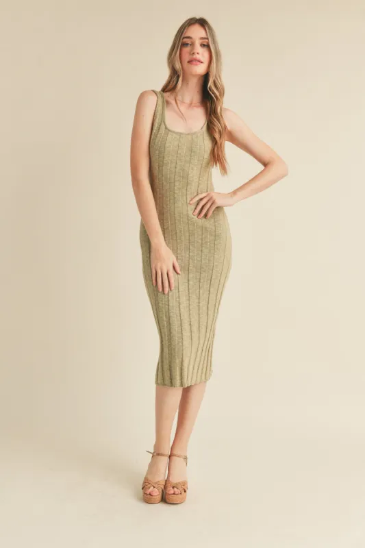 Sage Sleeveless Knit Midi Dress sold by Pinkblush