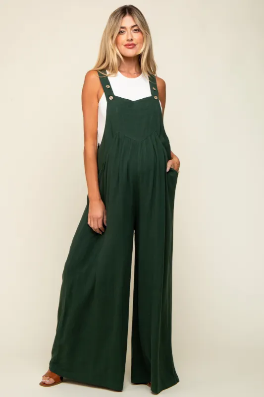 Forest Green Pleated Front Wide Leg Maternity Overalls sold by Pinkblush
