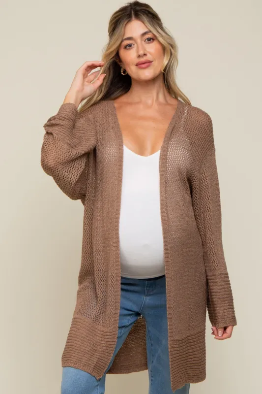 Mocha Open Knit Maternity Cardigan sold by Pinkblush