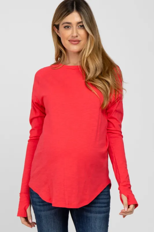 Coral Basic Raglan Long Sleeve Maternity Top sold by Pinkblush