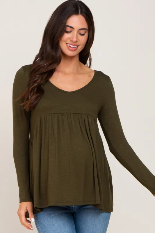Olive Scoop Neck Long Sleeve Maternity Top sold by Pinkblush