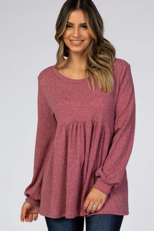 Mauve Textured Knit Babydoll Long Sleeve Top sold by Pinkblush