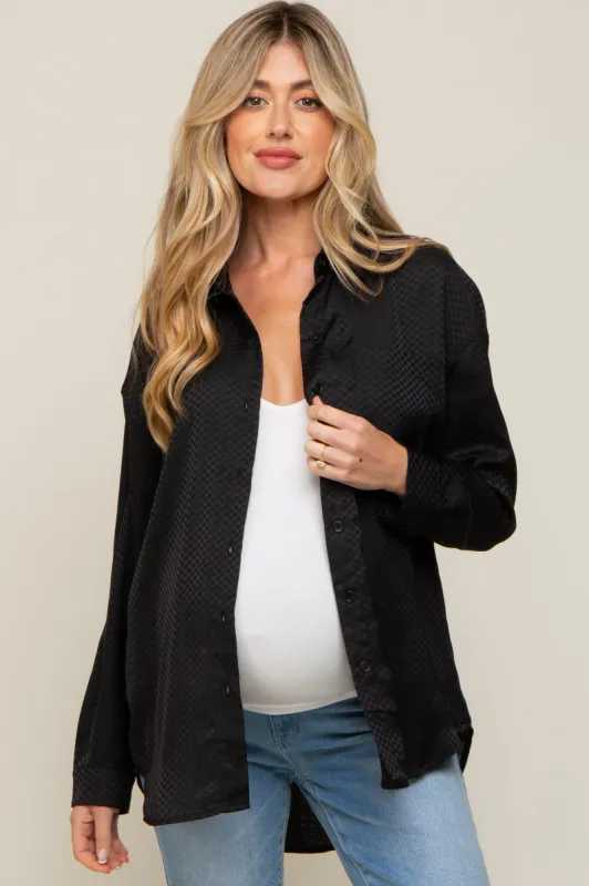 Black Satin Checkered Print Maternity Blouse sold by Pinkblush
