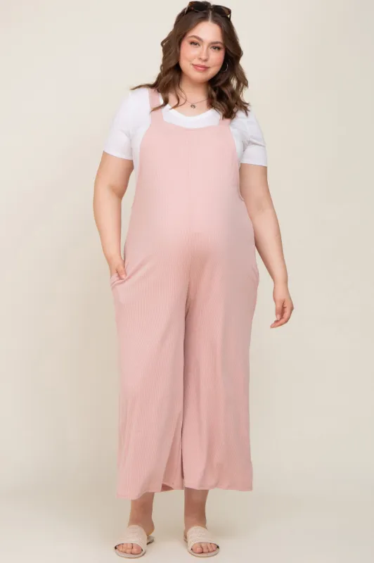 Light Pink Ribbed Maternity Plus Wide Leg Jumpsuit sold by Pinkblush