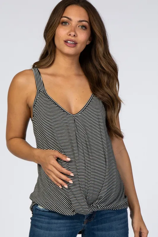 Black Striped Knot Maternity Top sold by Pinkblush