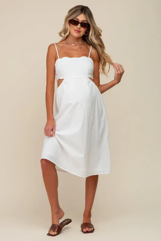 Ivory Scalloped Side Cutout Maternity Dress sold by Pinkblush