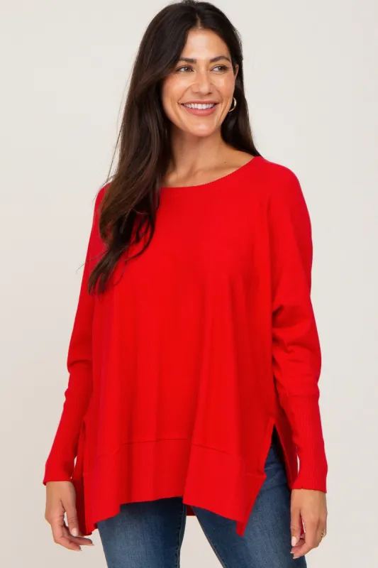 Red Dolman Sleeve Side Slit Sweater sold by Pinkblush