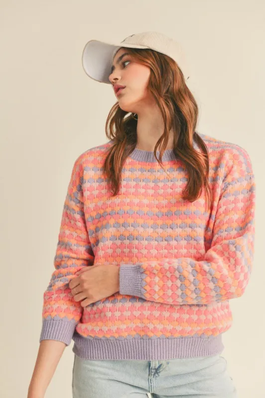Lavender Multi-Color Textured Stripe Knit Sweater sold by Pinkblush