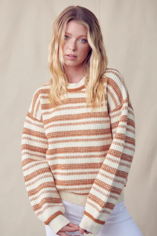 Warm Taupe Tone To Tone Stripe Design Knit Pullover sold by Pinkblush