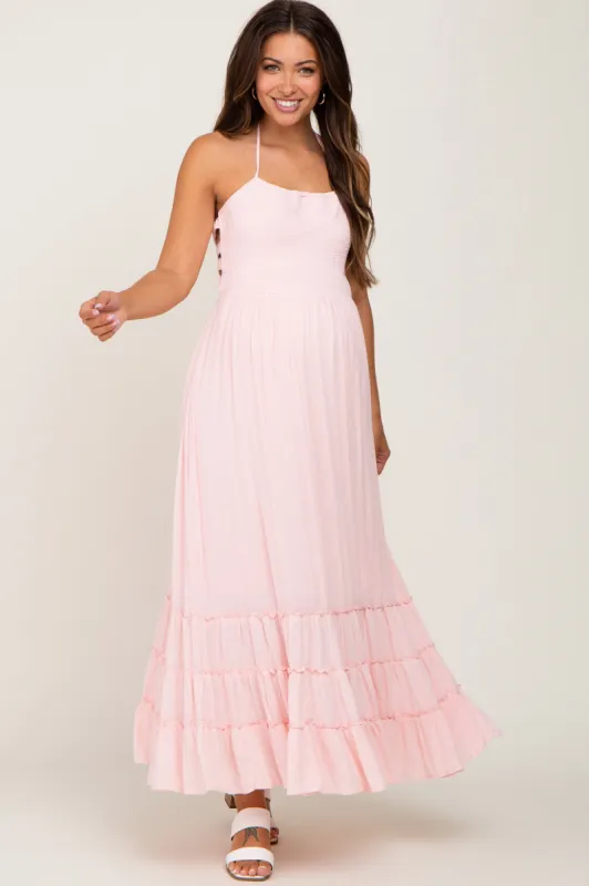 Light Pink Smocked Caged Back Maternity Dress made by Pinkblush