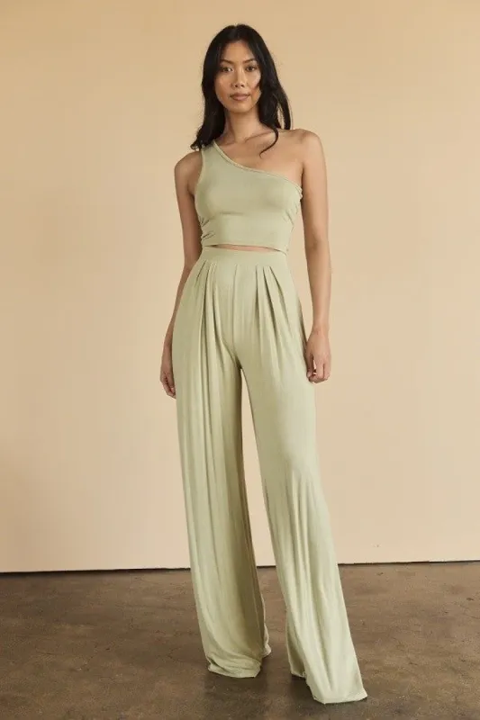 Sage Crop Top And Pants Set sold by Pinkblush