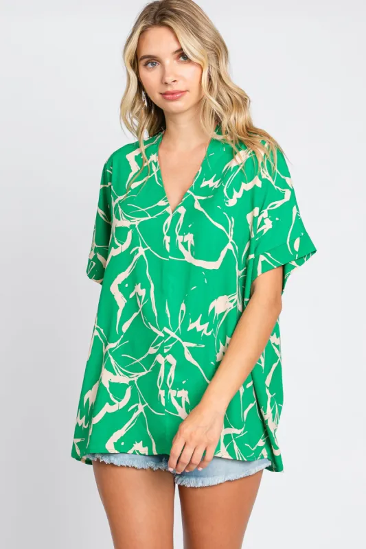 Green Printed V-Neck Top sold by Pinkblush