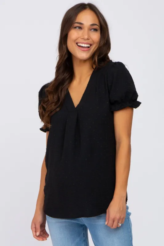 Black Swiss Dot Maternity Blouse sold by Pinkblush