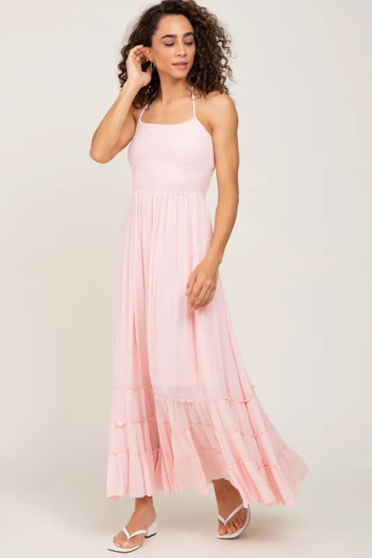Light Pink Smocked Caged Back Dress made by Pinkblush