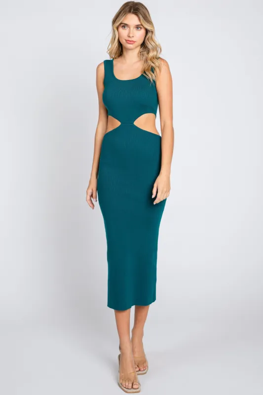 Emerald Sleeveless Side Cutout Midi Dress sold by Pinkblush