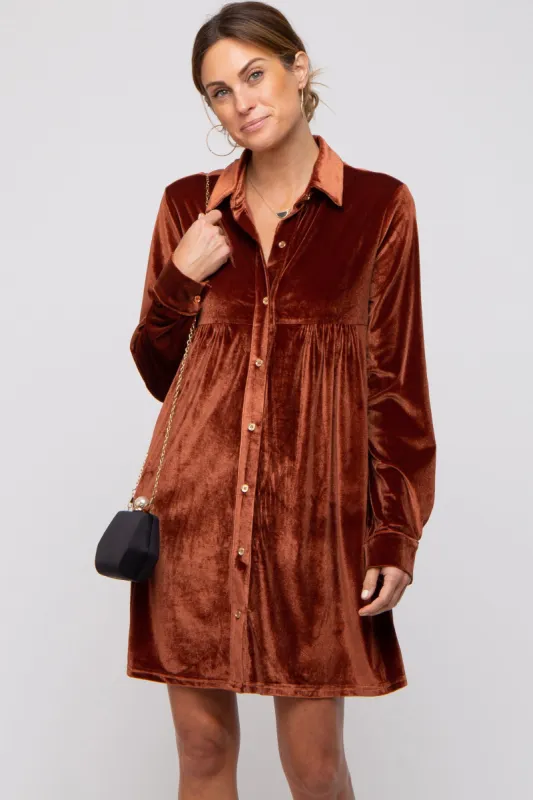 Rust Velvet Button Down Dress sold by Pinkblush