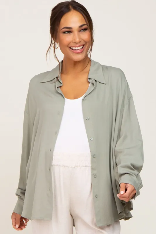 Olive Oversized Button Down Maternity Blouse sold by Pinkblush