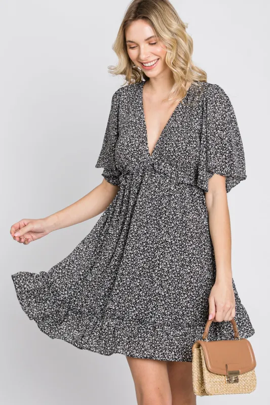 Black Floral Ruffle Accent Cutout Dress sold by Pinkblush