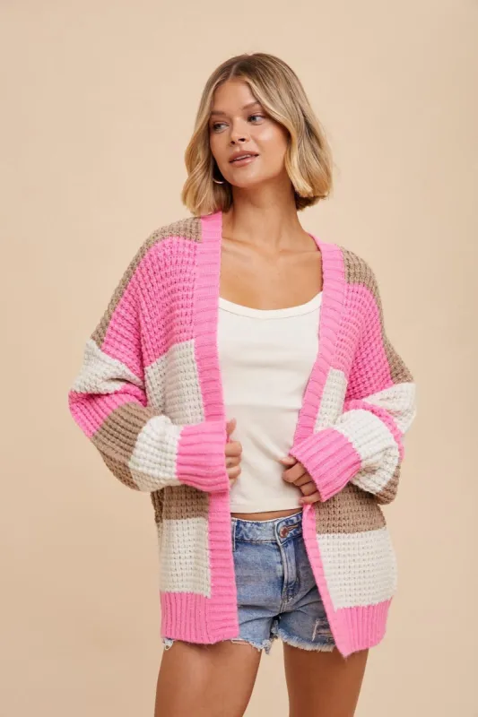 Pink Colorblock Chunky Cardigan sold by Pinkblush
