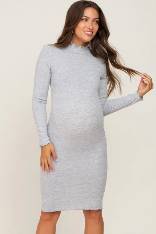 Heather Grey Ribbed Mock Neck Maternity Dress sold by Pinkblush